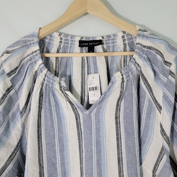 NWT Lane Bryant Women Gray/White Striped Relaxed 3/4 Sleeve Scoop-neck Blouse 22 - Picture 5 of 11